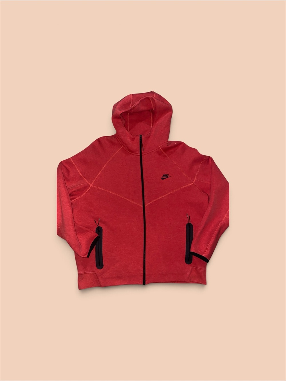 Nike Red Full-Zip Hooded Sweatshirt with Black Accents
